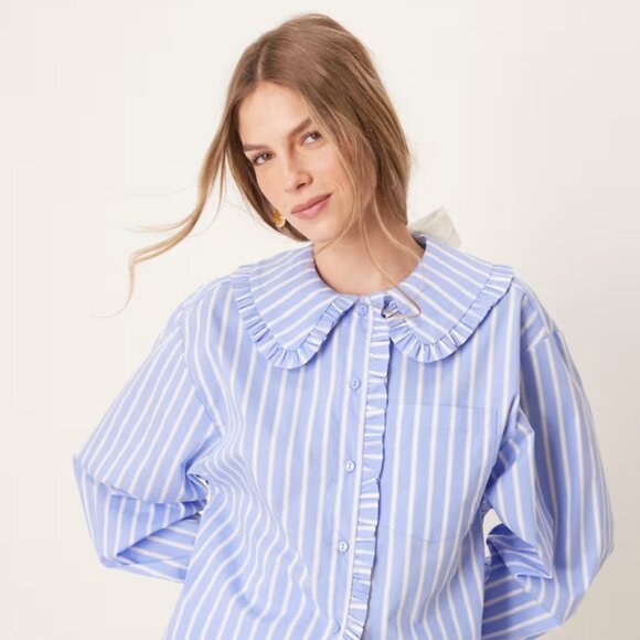 ASOS Button Down Shirt in Blue Stripe Size Size US 4 / EUR 36 - Picture 2 of 8